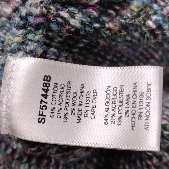 Leo & Nicole Green Multicolored Marble Ribbed Knit Cowl Neck Long Sleeve Sweater - Picture 7 of 10